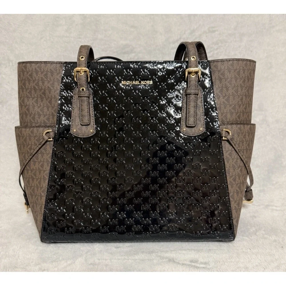 Michael Kors Voyager East West Tote Black Brown Purse Shoulder Bag NEW $258